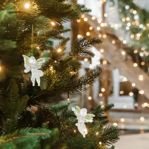 Miniatura 8 de PRETYZOOM Colgante de ángel transparente para árbol de Navidad con alas de ángel doradas, decoración navideña para el hogar y fiesta