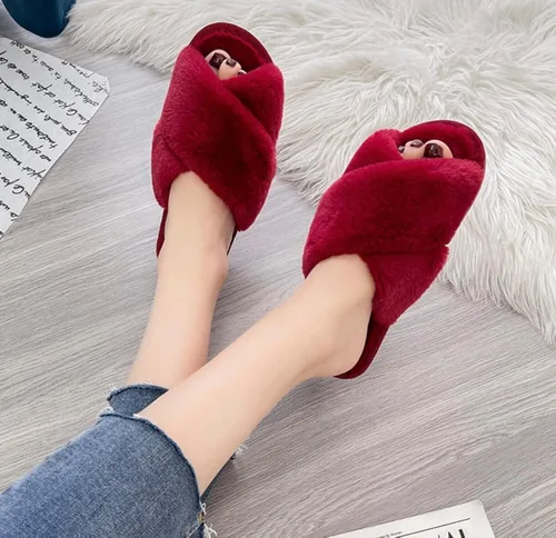 Miniatura 2 de AyAy - Pantuflas peludas con banda cruzada para mujer, para casa, esponjosas, cálidas, de invierno, dormitorio, espuma viscoelástica
