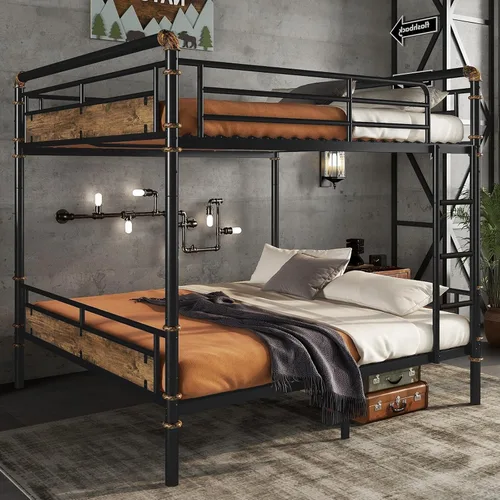 Litera Queen sobre Queen, marco industrial desmontable con cubierta de escalera suave y barandillas altas, literas industriales para niños, niñas,