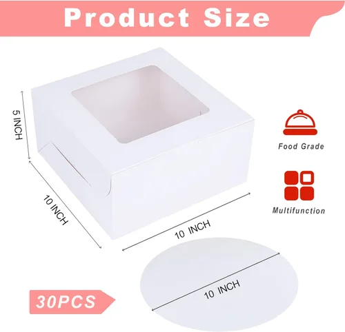 Miniatura 2 de Zzrywuty Caja blanca para pasteles de 10 x 10 x 5 pulgadas con tablas para pasteles (60 unidades, 30 cajas y 30 tableros), cajas de panadería con 30