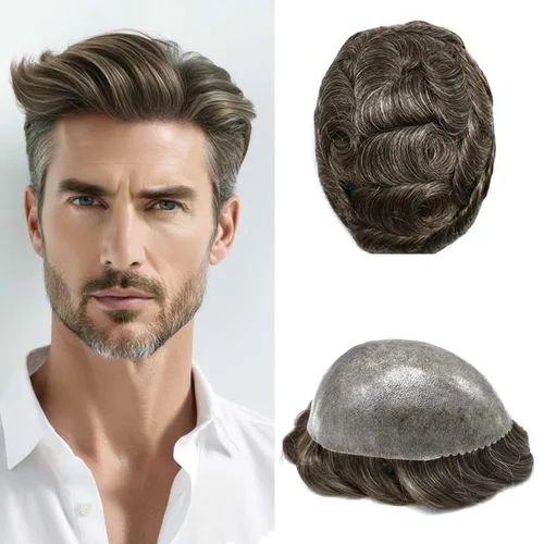 Miniatura 50 de Toupee for Men Hair Piece Real Human Hair Full Poly Skin Mens Toupee Mens Hair System Injected PU Hair System Invisible Hairpiece for