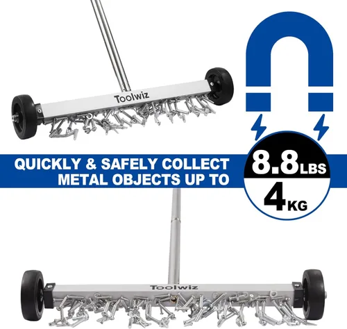 Miniatura 3 de Toolwiz Barredora magnética de 17 pulgadas, herramientas de techo para barredora de césped, herramientas de 8.8 libras con ruedas lisas para limpiar