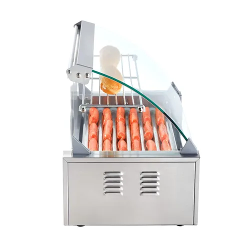 Miniatura 11 de VEVOR - Parrilla de rodillos para hot dogs y salchichas, de acero inoxidable, 1050 W, control doble de temperatura, tapa acrílica, bandeja