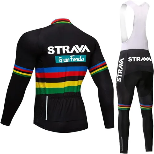 Miniatura 26 de Conjunto de ropa de ciclismo para hombre, manga larga, jersey de ciclismo con cremallera, bolsillo, traje de bicicleta, pantalones con babero de gel