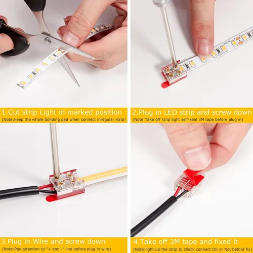 Miniatura 3 de Threetwofour Paquete de 15 conectores de tira de luz LED de un solo color, conector de tira LED sin soldadura, 0.315 in, 2 pines, tira de conector