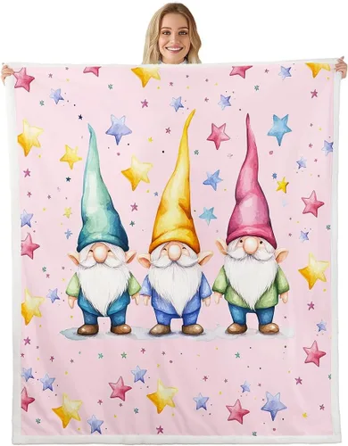 Miniatura 8 de Erosebridal Cartoon Gnomes Fleece Blanket,Dwarf Throw Blanket 40x50 Inch for Bedroom Living Rooms Sofa Couch,Colorful Stars Sherpa