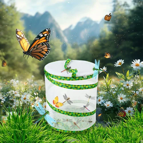 Kit de cultivo de mariposas, jaula plegable para hábitat de mariposas, 7.8 x 11 pulgadas de alto, terrario de malla transparente