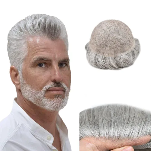 Miniatura 119 de PUNRU HAIR Completo Swiss Lace Toupee para hombres Sistema de cabello humano real Sistema de reemplazo de cabello humano para hombre Toupee