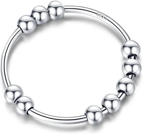 Miniatura 4 de Anillo de ansiedad antiestrés para mujer, anillo giratorio de plata de ley 925/oro con cuentas - Joyería para el alivio del estrés, regalo ideal