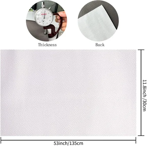 Miniatura 3 de XHT Tela de piel sintética de vinilo con textura de lichi para lazos para el pelo, fabricación de joyas, color blanco