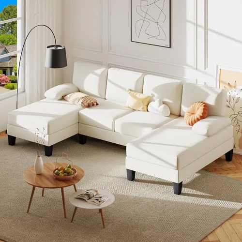Miniatura 7 de Bezseller Sofá modular en forma de U de 107.3 pulgadas con cojín y tela de chenilla, cómodos juegos de muebles de 4 asientos con diván doble