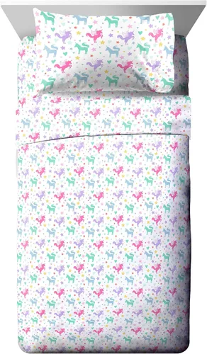 Miniatura 4 de Jay Franco Unicorn Rainbow Juego de cama individual de 4 piezas, incluye edredón y juego de sábanas, microfibra súper suave resistente a la Blanco