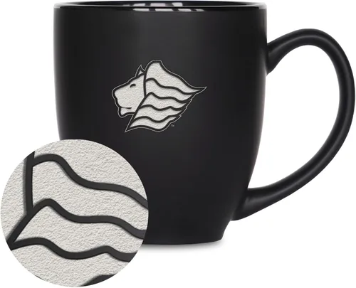 Miniatura 408 de Rico Industries - Taza de cerámica mate negra con grabado láser estándar de 15oz para NCAA (escuelas T & U) - Para bebidas calientes o frías
