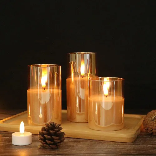 Miniatura 4 de GenSwin Velas de cristal sin llama que funcionan con pilas y temporizador remoto, velas LED sin llama parpadeantes de mecha 3D, cera real para Oro 3D