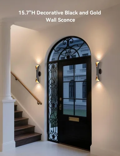 Miniatura 2 de Tubicen Apliques de pared negros y dorados modernos para interiores, iluminación de pared regulable, luces cableadas de 15.7 pulgadas de alto, Negro