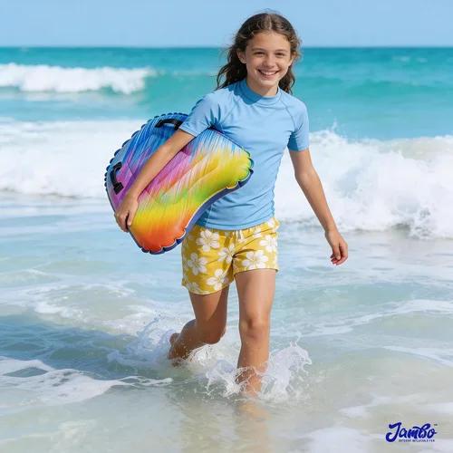 Miniatura 2 de JAMBO Tabla de surf inflable con asas, tabla de boogie para playa, tabla de surf flotante, flotadores de piscina, juguete de playa para niños