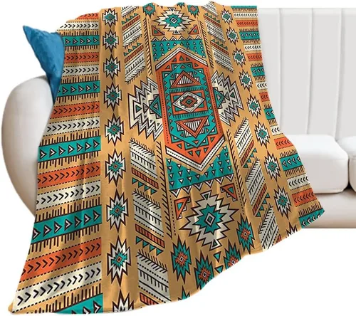 Miniatura 2 de Manta de forro polar de felpa, diseño tribal de tribu azteca india, esponjosa y cómoda, manta de decoración tribal, 50 x 60 pulgadas, adecuada