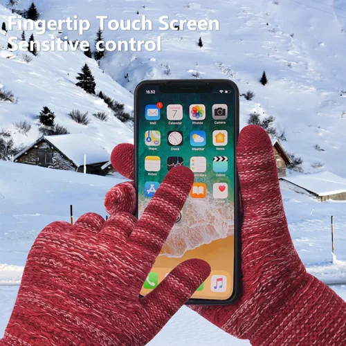 Miniatura 35 de Guantes de invierno cálidos para pantalla táctil para mujer, guantes térmicos de punto de lana con forro polar para clima frío