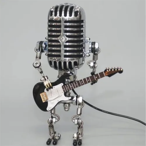 Miniatura 10 de Lámpara de Robot de Guitarra con Micrófono Vintage, Regalos de Música para Hombres, Regalos Geniales para Amantes de la Música, Luz Vintage Blanco
