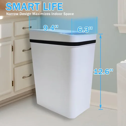 Miniatura 3 de Basurero de baño con tapa, paquete de 2 unidades, 3.2 galones, sin contacto, bote de basura inteligente, con sensor de movimiento, bote de basura