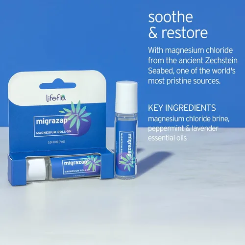 Miniatura 2 de LIFE-FLO MigraZap - Rollo de magnesio con cloruro de magnesio, aceite esencial de lavanda, aceite esencial de menta, masaje en las sienes, la frente