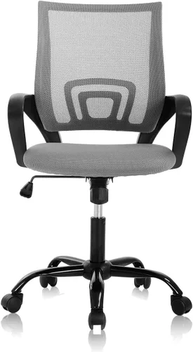 Miniatura 10 de Silla de escritorio para computadora, ergonómica, respaldo medio, silla de malla con soporte lumbar y reposabrazos, moderna, altura ajustable, Negro