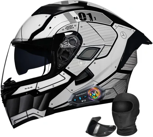 Miniatura 15 de Casco Modular Moto con Bluetooth Integrado, Doble Visera, Ventilación Múltiple, Forro Extraíble, ABS de Alta Densidad, DOT Homologado para Hombres