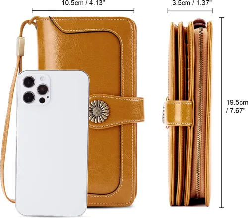 Miniatura 3 de INSIFEEL Billetera pequeña para mujer, bolso compacto de cuero con bloqueo RFID RFID para mujer, Marrón, Retro