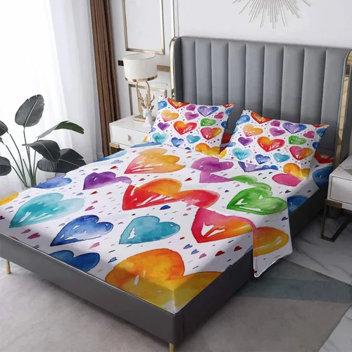 Miniatura 9 de Juego de sábanas de tamaño individual con diseño de corazón, sábanas de microfibra suave y bolsillo profundo, sábanas y fundas de almohada