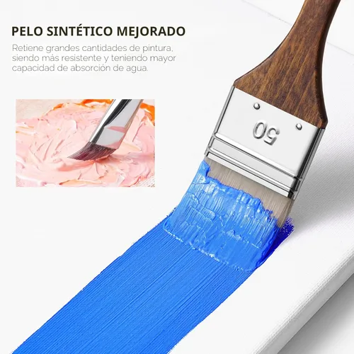 Miniatura 4 de Juego de 25 pinceles de pintura, Fuumuui Pinceles de pintura acrílica, Serie profesional de artistas con plano ancho, filbert, abanico, daga, lengua