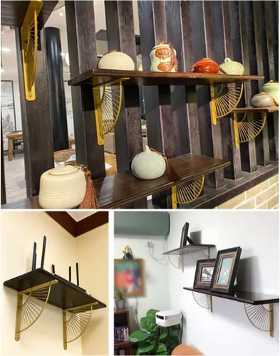 Miniatura 8 de Soportes flotantes de metal en forma de abanico para estantería, juego de 2 soportes de estante de pared en ángulo recto, para colgar en casa