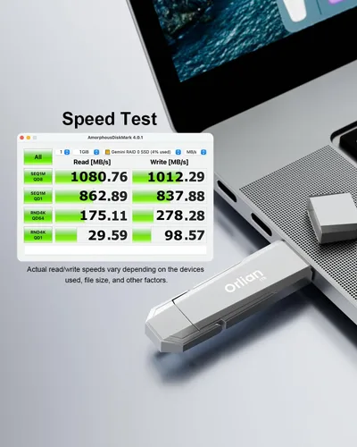Miniatura 3 de Orlian Unidad de estado sólido SSD portátil externa de 64 GB, hasta 450 MB/s USB 3.2 Gen 2 de estado sólido, tipo C + USB A Dual Drive