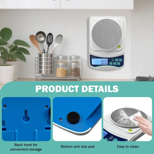 Miniatura 7 de Balanza Digital de Laboratorio 1000g x 0.01g, Balanza Analítica Electrónica de Precisión para Laboratorio, Joyería, Cocina, Incluye Peso de 100g y 2