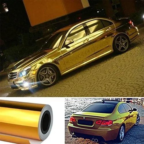 Miniatura 2 de DIYAH Adhesivo de vinilo cromado dorado brillante para automóvil con liberación de aire, sin burbujas, antiarrugas (12 x 60 pulgadas/1 pie x 5 pies)