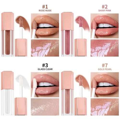 Miniatura 2 de Kit de maquillaje de brillo labial brillante brillante de 4 piezas, aceite de labios hidratante brillante, acabado de alto brillo, maquillaje
