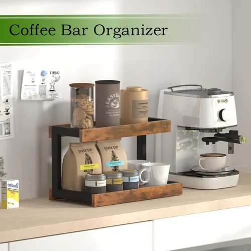Miniatura 4 de MARTY Organizador de especias de 2 niveles para encimera, estación de café de 15.8 pulgadas de largo, organizador de baño, estante de mostrador