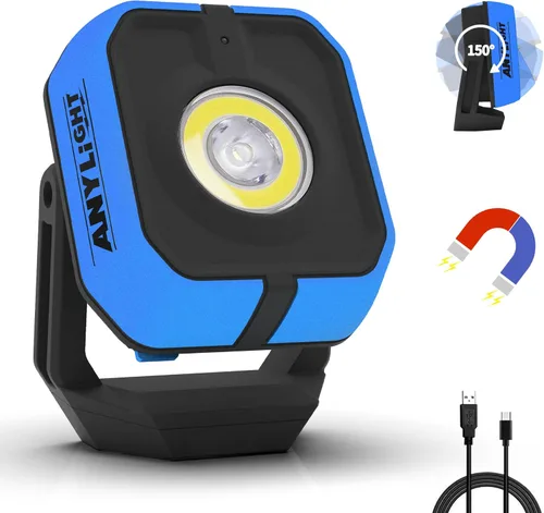 Miniatura 9 de Luz de trabajo LED con 4 modos, luz magnética COB portátil de 1200LM, foco recargable de 3350mAh y reflector, rotación de 150°, impermeable IP65