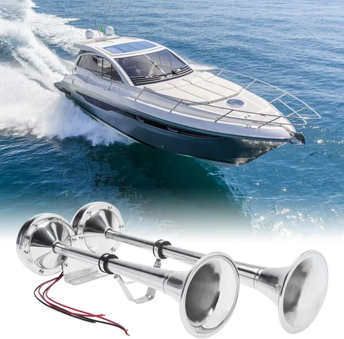 Miniatura 7 de NovelBee Bocina de trompeta doble de acero inoxidable de 12 V, bocina eléctrica de barco marino de 125 db para barco, camión, remolque RV