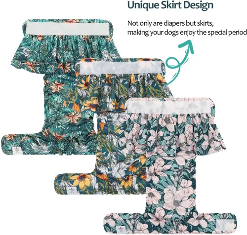 Miniatura 2 de CuteBone Pañales para perras con faldas, paquete de 3 vestidos reutilizables para cachorros, pantalones para el período de ciclo de calor QBD26XS