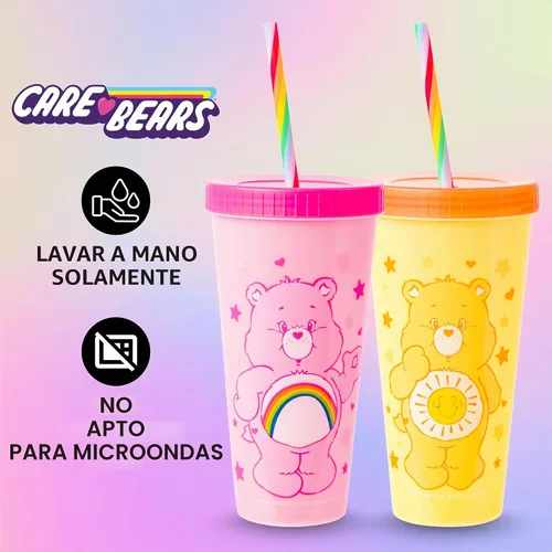 Miniatura 5 de Silver Buffalo Care Bears Corazones y Estrellas Juego de 4 Vasos de Plástico Cambian de Color con Popotes de Espiral Arcoíris con Tenderheart
