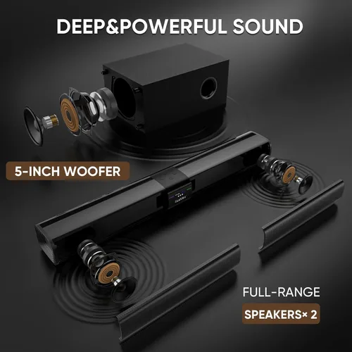 Miniatura 3 de Barra de Sonido Saiyin para Smart TV con Subwoofer de 5.25 Pulgadas, Barra de Sonido de 24 Pulgadas de 100W para TV, Barra de Sonido para TV
