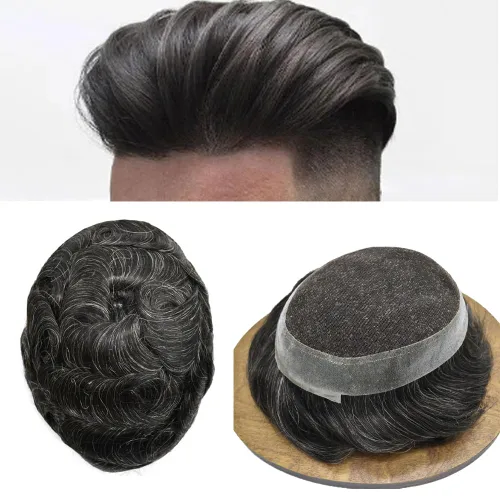Miniatura 74 de Sistema de reemplazo de cabello de encaje francés para hombre, piezas de cabello de aspecto natural, color negro, marrón, rubio, gris, protesis