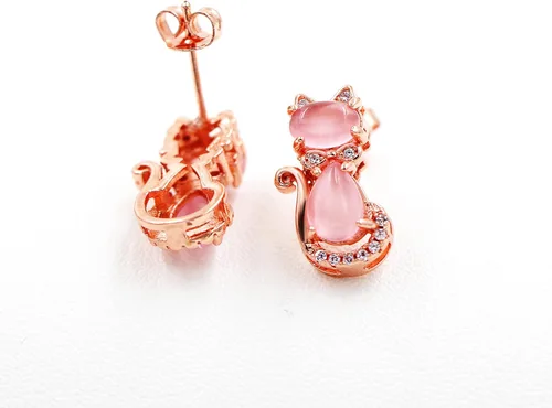 Miniatura 5 de Uloveido Linda forma de gato rosa CrystaL Studs Pendientes y collar colgante para niñas adolescentes Y404