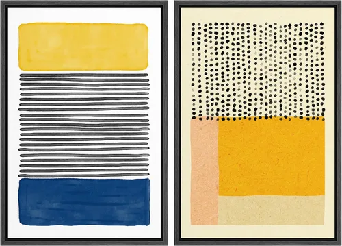 Miniatura 14 de IDEA4WALL Lienzo enmarcado para pared, juego de arte Bauhaus dorado de mediados de siglo, patrón de cuadrícula moderna, ilustraciones con formas