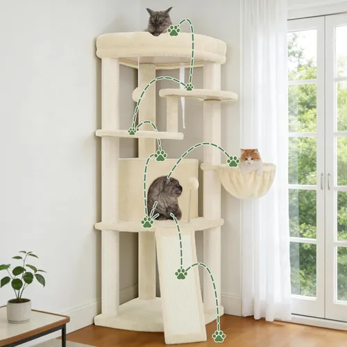 Miniatura 7 de Gitelsnour Árbol esquinero para gatos de interior, torre para gatos con todos los postes rascadores de sisal, condominio para gatos de varios