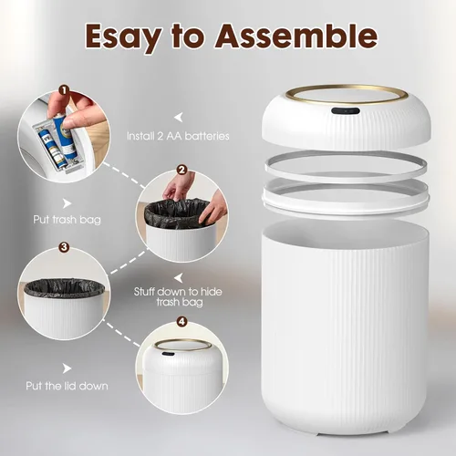 Miniatura 6 de Procade Cubo de basura con sensor de movimiento con tapa, cubo de basura eléctrico de baño de 3 galones, papelera blanca pequeña sin contacto, mini