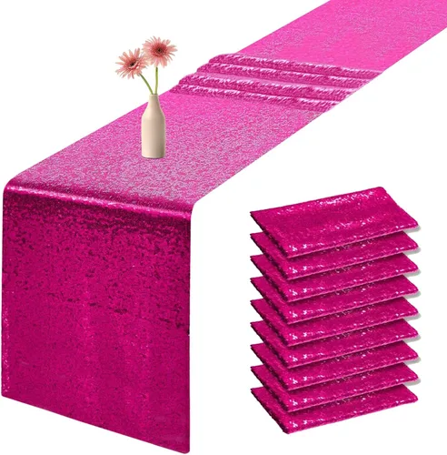 Miniatura 45 de Camino de mesa de lentejuelas de 72 pulgadas de largo, camino de mesa navideño con purpurina para fiesta, boda, bebé nupcial, 2 piezas, oro rosa