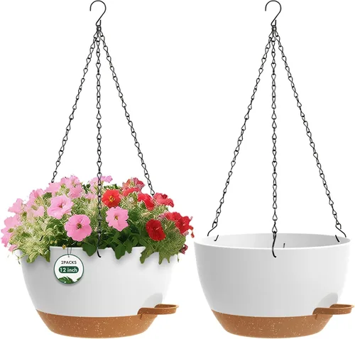 Miniatura 12 de Paquete de 3 10 macetas colgantes con cadenas, macetas de plástico de riego automático para plantas de interior y exterior, diseño de cadena