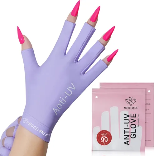Miniatura 12 de modelones Guantes UV para Manicuras de Gel, Guantes Profesionales de Protección Anti UV UPF99+ para Lámpara de Uñas de Gel (Negro)