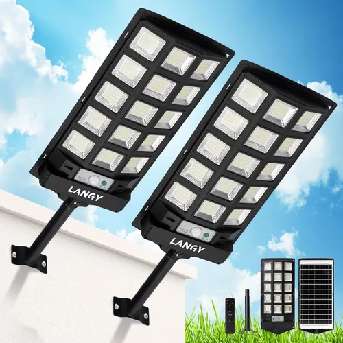 Miniatura 13 de LANGY Farolas solares impermeables para exteriores, sensor de movimiento de 6500 K del atardecer al amanecer con control remoto, luz LED
